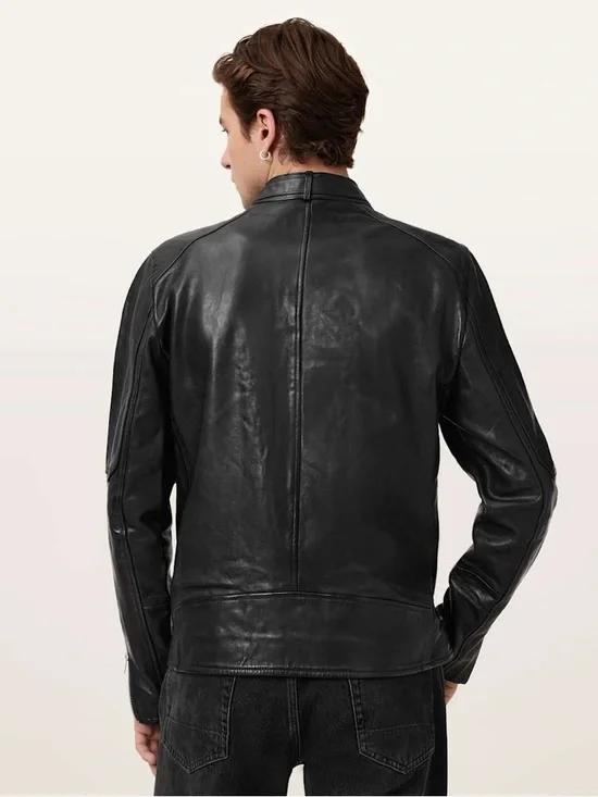 AllSaints Black Leather Slim Fit Bomber Jacket CORA LEATHER JACKET - Picture 5 of 11